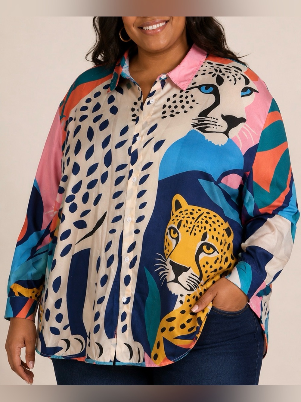 Wild Statement Leopard Art Blouse | Oversized 4X Button Down 🎨🐆